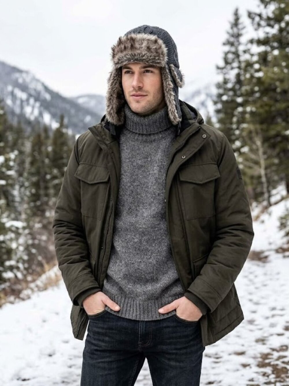 Goodfellow & Co Black Quilted Hat with Faux Fur Trim‎